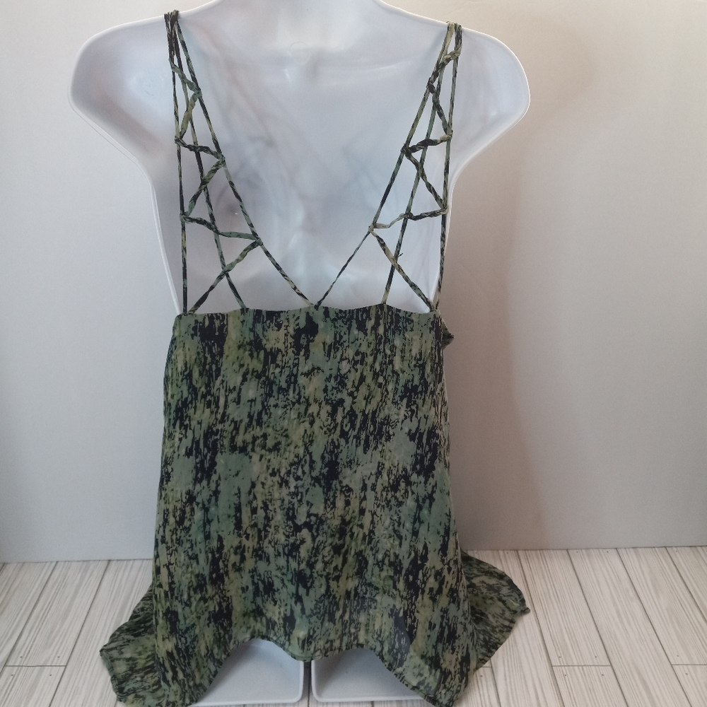 BCBGMaxAzria Y2K Asymmetrical Bakar 100% Silk Cage Neck Fairy Grunge Tank Top - Picture 4 of 8